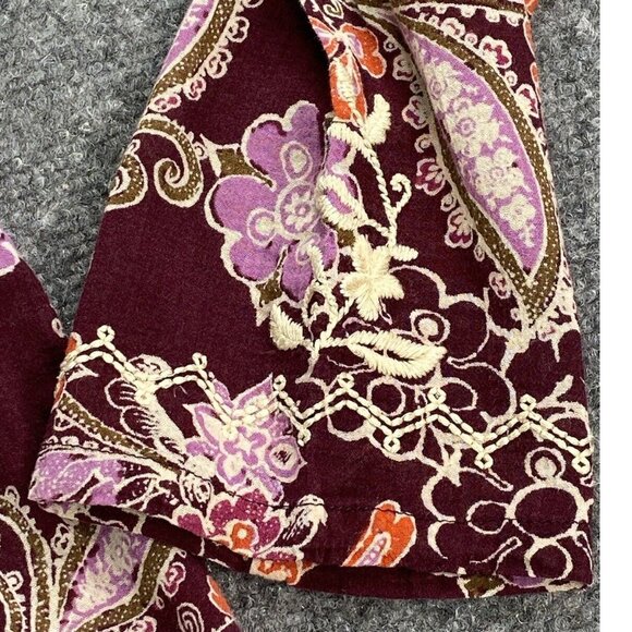 Eddie Bauer Blouse Womens S Purple Embroidered Tasseled Paisley Boho Semi Sheer - Picture 3 of 14